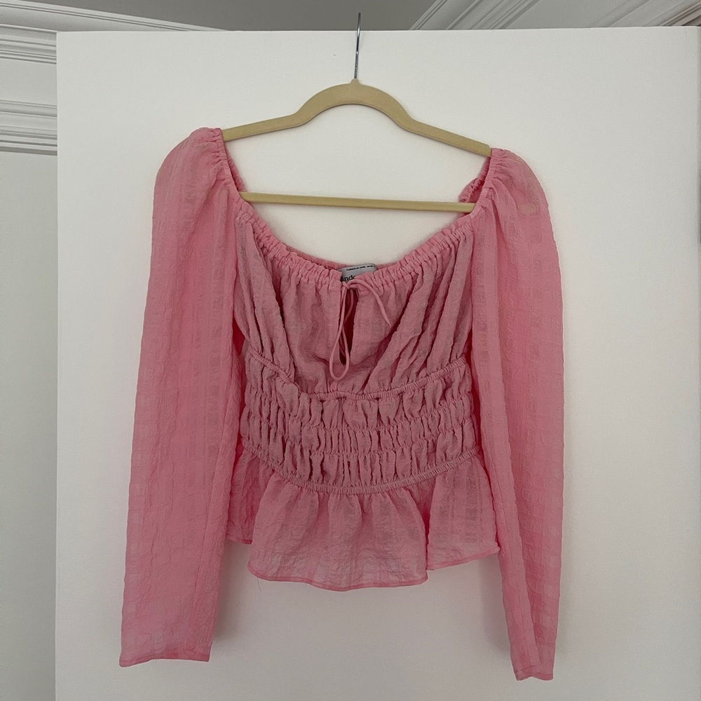 Pink Ruched Sheer Blouse - Picture 2 of 6